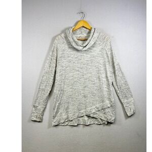 Eliane Rose Pullover Women XL Grey Cowl Neck Thumbhole Crossover‎ Hem Space Dye